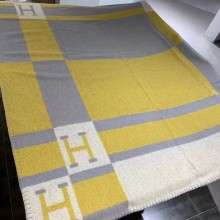 HERMES CASHMERE BLANKET YELLOW/GRAY 2023