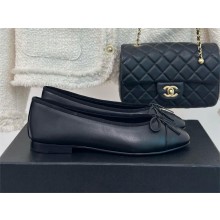 Chanel black calfskin Classic Bow Ballerinas Flats 