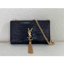 Saint Laurent KATE MEDIUM TASSEL IN CROCODILE-EMBOSSED LEATHER black/gold 2024(original quality)