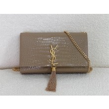 Saint Laurent KATE MEDIUM TASSEL IN CROCODILE-EMBOSSED LEATHER gray/gold 2024(original quality)