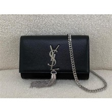 Saint Laurent KATE SMALL TASSEL IN GRAIN DE POUDRE EMBOSSED LEATHER BLACK/silver 2024(original quality)