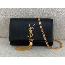 Saint Laurent KATE SMALL TASSEL IN GRAIN DE POUDRE EMBOSSED LEATHER BLACK/gold 2024(original quality)