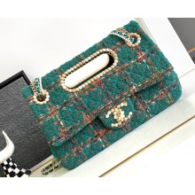 Chanel Wool and Silk Tweed, Glass and Wooden Pearls & Gold-Tone Metal Large Flap Bag with Top Handle AS4221 2023
