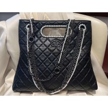 Chanel Aged Shiny Lambskin, Crystal Pearls & Black Metal Shopping Bag AS4222 2023