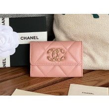 CHANEL 19 Flap Card Holder in lambskin AP1790 PINK 2023
