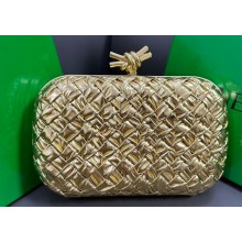 Bottega Veneta Pressed intreccio laminated leather Knot Minaudiere clutch Bag Gold 2023