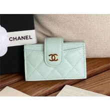 Chanel Grained Calfskin & GOLD-Tone Metal Card Holder AP0342 mint green 2023