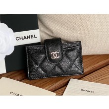 Chanel Grained Calfskin & SILVER-Tone Metal Card Holder AP0342 BLACK 2023