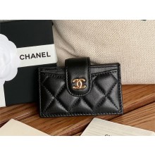 Chanel SHEEPSKIN& Gold-Tone Metal Card Holder AP0342 BLACK 2023