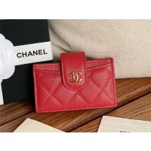Chanel Grained Calfskin & GOLD-Tone Metal Card Holder AP0342 red 2023
