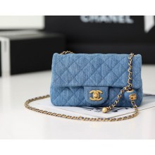 chanel Denim & Gold Metal Blue SMALL flap bag AS1787 2022(ORIGINAL QUALITY)