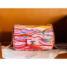 chanel Embroidered Satin, Sequins & Gold-Tone Metal Yellow, Purple & Pink Mini Flap Bag 2024