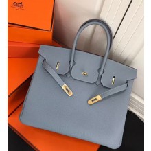 Hermes Birkin 35 Bag In Original Epsom Leather With Silver Hardware Light Blue