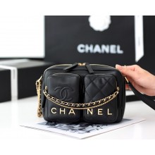 chanel 2022SS black calfskin camera bag (original quality)