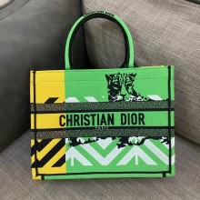 dior yellow and green D-Jungle Pop Embroidery Medium Book Tote 