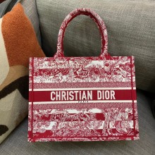 Dior Medium Book Tote Bag in red Toile de Jouy Stripes Embroidery 2022