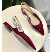 Dior J'Adior Slingback Ballet Flat Pumps Shoe Patent Leather Burgundy 2018
