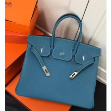 Hermes Birkin 35 Bag In Original Epsom Leather With Silver Hardware Blue Jean 