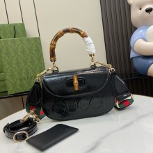 Gucci Bamboo 1947 Patent Leather Small bag with Embossed GUCCI Logo black 675797 2024