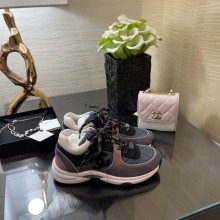 chanel Fabric & Suede Calfskin Gray & pink sneakers G38299