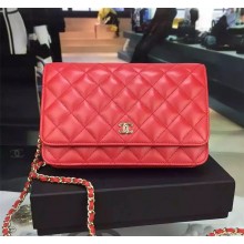 Chanel red Lambskin Wallet On Chain