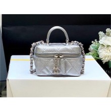 Chanel silver mini clutch with chain in grained leather AP2194 2024(original quality)