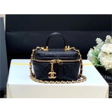 Chanel black mini clutch with chain in grained leather AP2194 2024(original quality)