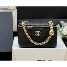 Chanel black clutch with chain in grained leather AP3204 2024(original quality)