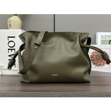Loewe Medium Flamenco Clutch Bag in Nappa Calfskin dark khaki green