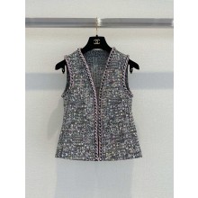 CHANEL LOGO PRINTED DENIM VEST 2024 spring