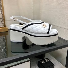 Chanel Heel 7.5cm Platform 4cm Lambskin & Patent Calfskin Sandals G45009 white/black 2023