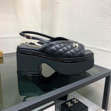 Chanel Heel 7.5cm Platform 4cm Lambskin & Patent Calfskin Sandals G45009 black 2023