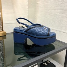 Chanel Heel 7.5cm Platform 4cm Lambskin & Patent Calfskin Sandals G45009 navy 2023