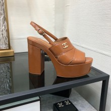 Chanel Heel 10.5cm Patent Crumpled Lambskin Sandals G45016 light brown 2023