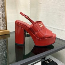 Chanel Heel 10.5cm Patent Crumpled Lambskin Sandals G45016 dark red 2023