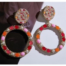 Chanel Stone and Beads Hoop Clip-On Earrings Multicolor 2018