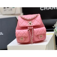 Chanel shiny Calfskin & Gold-Tone Metal small backpack AS3787 PINK 2024(original quality)