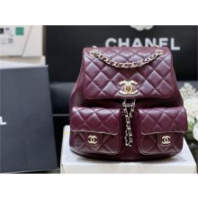 Chanel Grained Calfskin & Gold-Tone Metal small backpack AS3860/AS3787 BURGUNDY 2024(original quality)
