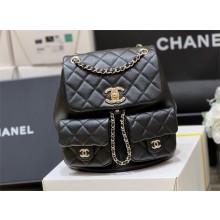 Chanel shiny Calfskin & Gold-Tone Metal backpack AS3860 BLACK 2024(original quality)