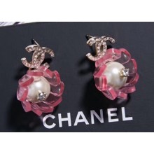 Chanel Pearl Bloom Short Earrings Pink/Crystal/White 2018