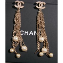 Chanel Pearl Tassel Earrings AB0672 Gold/Pearly White 2018