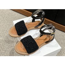 CELINE LYMPIA SANDAL in TRIOMPHE MACCRAMÉ COTTON & CALFSKIN black 2024