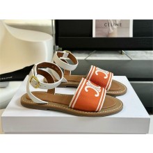 CELINE LYMPIA SANDAL in TRIOMPHE JACQUARD CANVAS & CALFSKIN Rust/White 2024