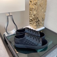 chanel black calfskin/black velvet sneakers G38278