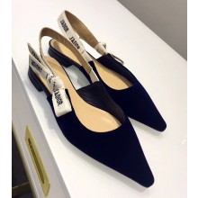 Dior J'Adior Slingback Ballet Flat Pumps Shoe Velvet Dark Blue 2018