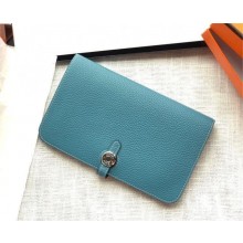 Hermes Dogon Duo Wallet in togo leather denim blue