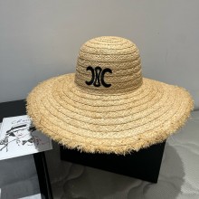 Celine Wide-Brimmed Triomphe Hat In Raffia Natural Discount Celine Wide-Brimmed Triomphe Hat In Raffia Natural