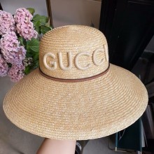 Gucci Leather-trimmed raffia sun hat 2025