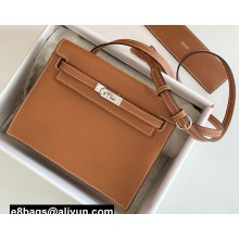 Hermes Evercolor Kelly Danse Shoulder bag Golden Brown with Silver Hardware (full handmade)