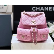 Chanel Grained Calfskin & Gold-Tone Metal small backpack AS3860/AS3787 Cherry PINK 2024(original quality)